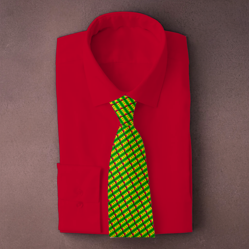 Sao Tome and Principe flag necktie on red folded shirt