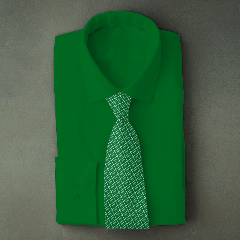 Saudi Arabia flag necktie on green folded shirt
