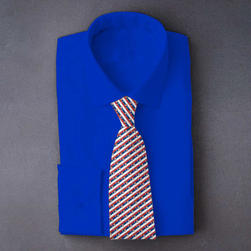 Serbia flag necktie on blue folded shirt