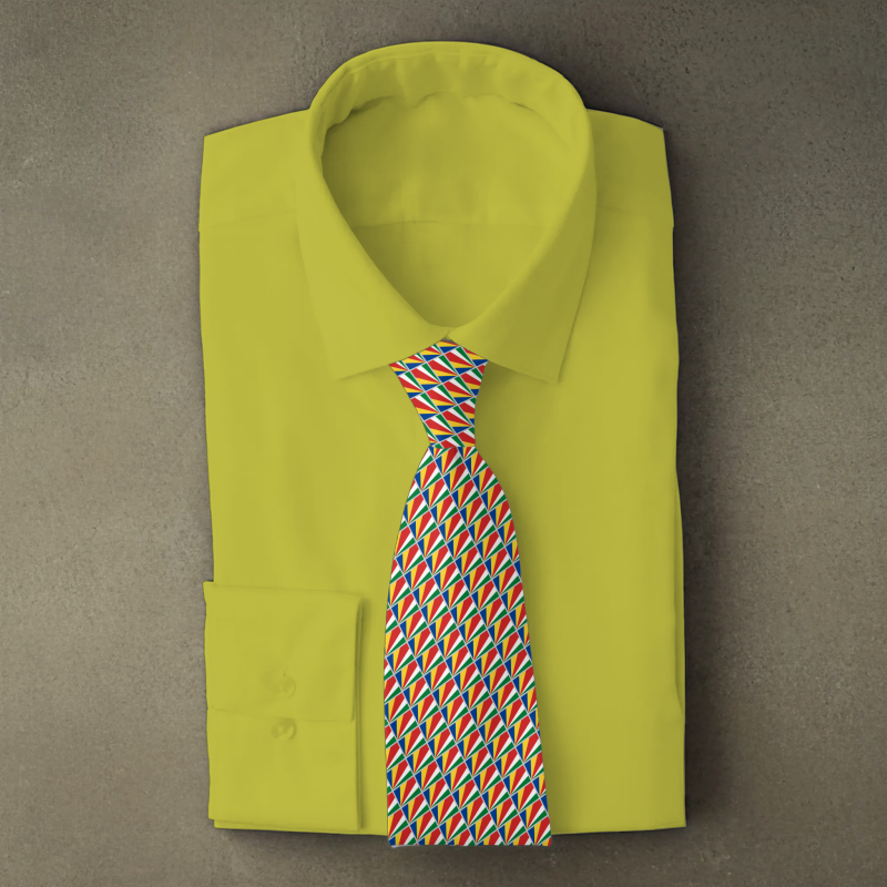 Seychelles flag necktie on yellow folded shirt