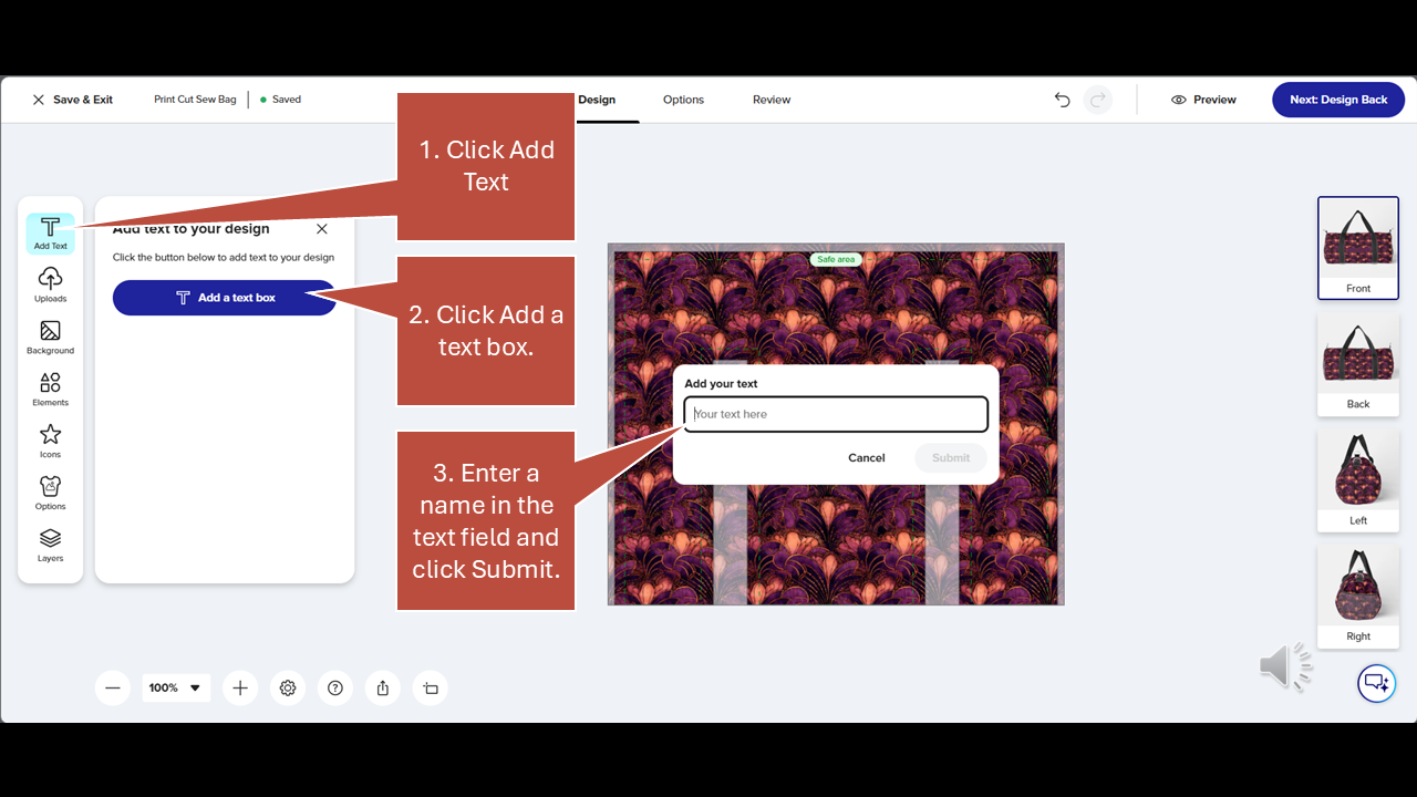 Screenshot of Zazzle design tool for Step 25: With the tile selected on the art board, go to the TILING pulldown menu at the top of the screen.