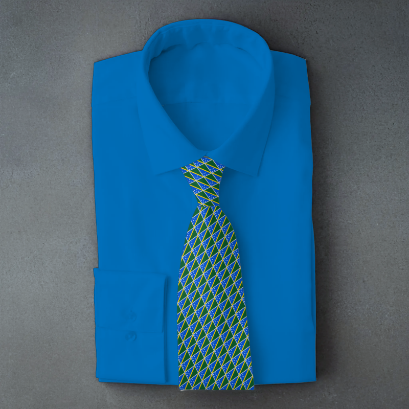 Solomon Islands flag necktie on blue folded shirt