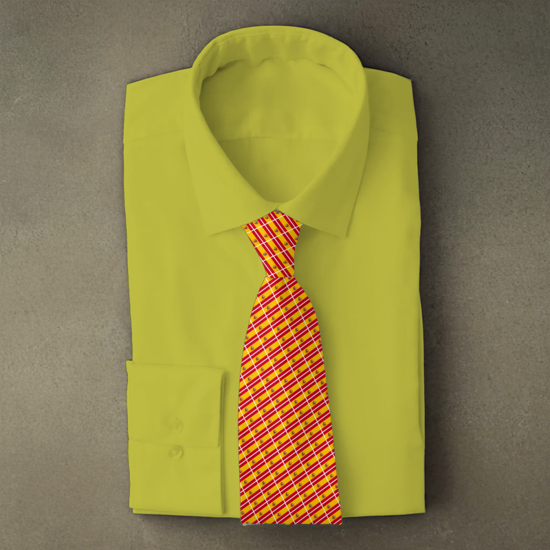 Spain flag necktie on yellow folded shirt