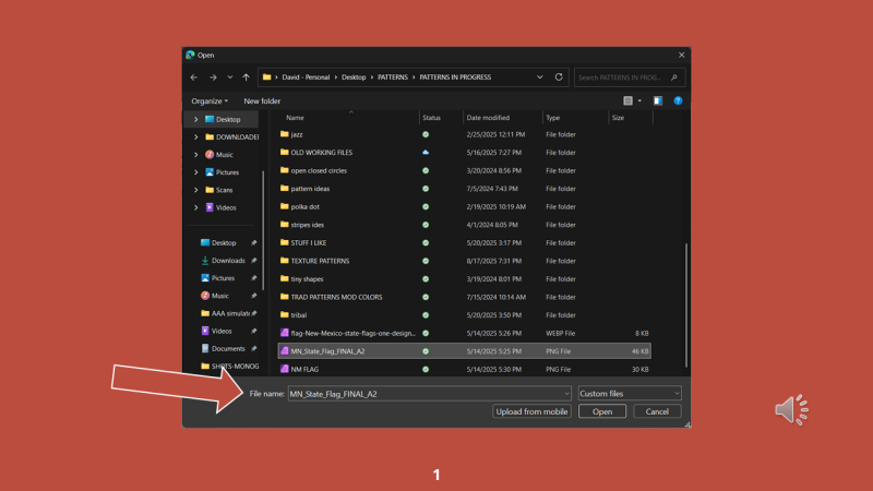 Screenshot for step 5 showing: Select the flag image file on your computer and upload it.