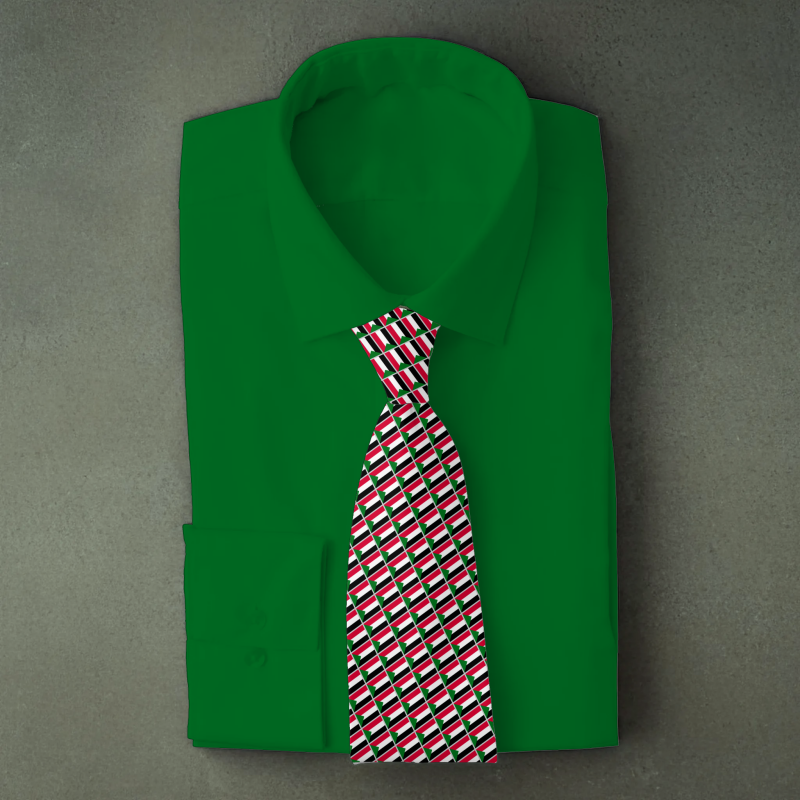 Sudan flag necktie on green folded shirt