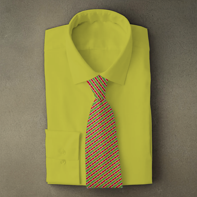 Suriname flag necktie on yellow folded shirt