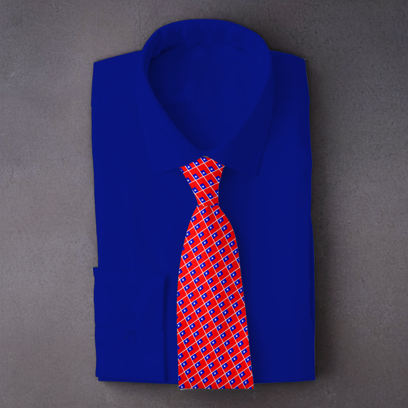 Taiwan flag necktie on blue folded shirt