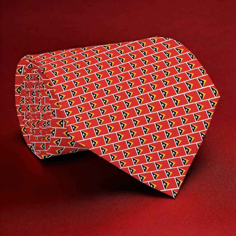 Custom flag necktie featuring a classic brick pattern featuring the Timor-Leste flag. Also available in 200 other national flags.