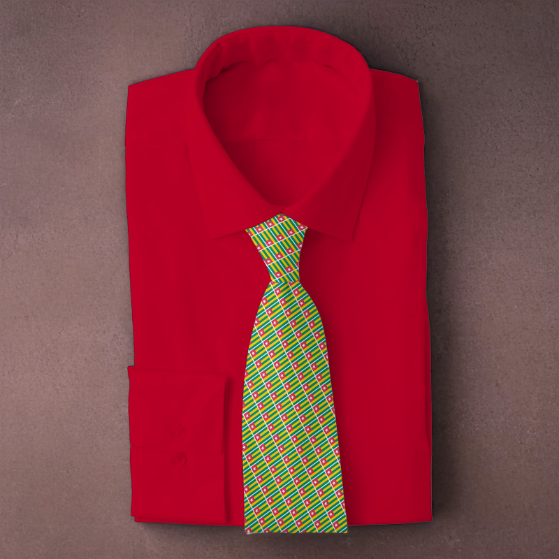 Togo flag necktie on red folded shirt