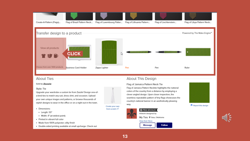 Screenshot of Zazzle design tool for Step 13: Click the "View all products" box.