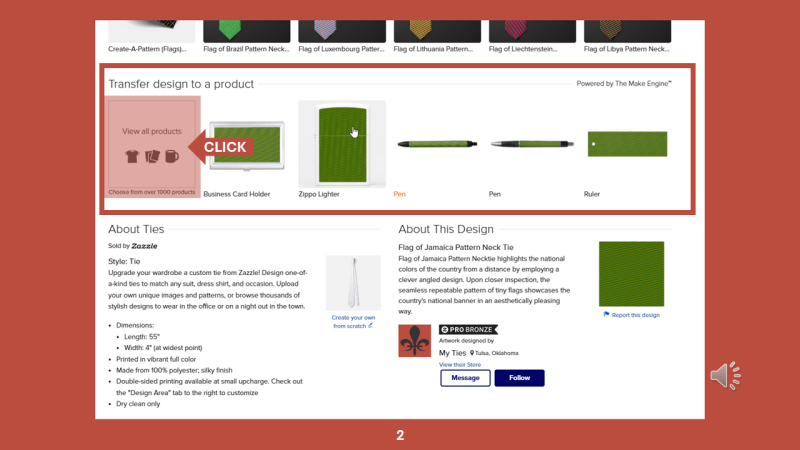 Screenshot of Zazzle design tool for Step 2: Click on the "View all products" box on the left-hand side.