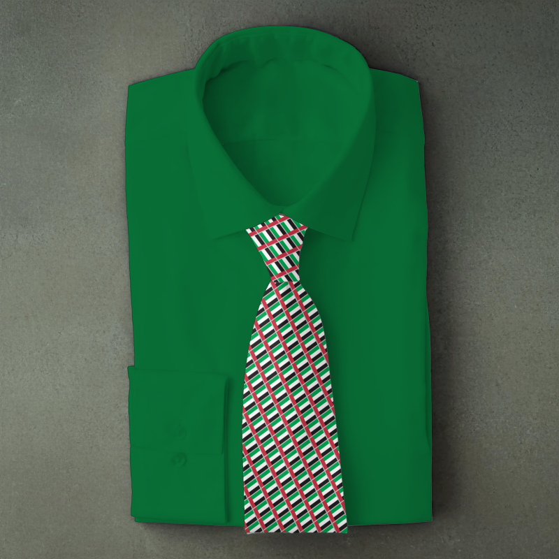 United Arab Emirates flag necktie on green folded shirt