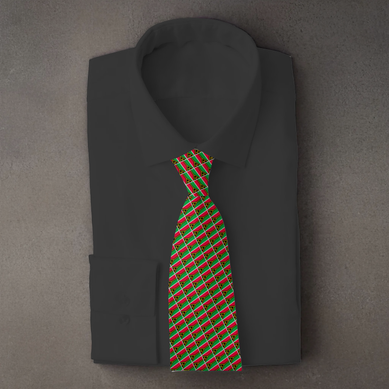 Vanuatu flag necktie on black folded shirt