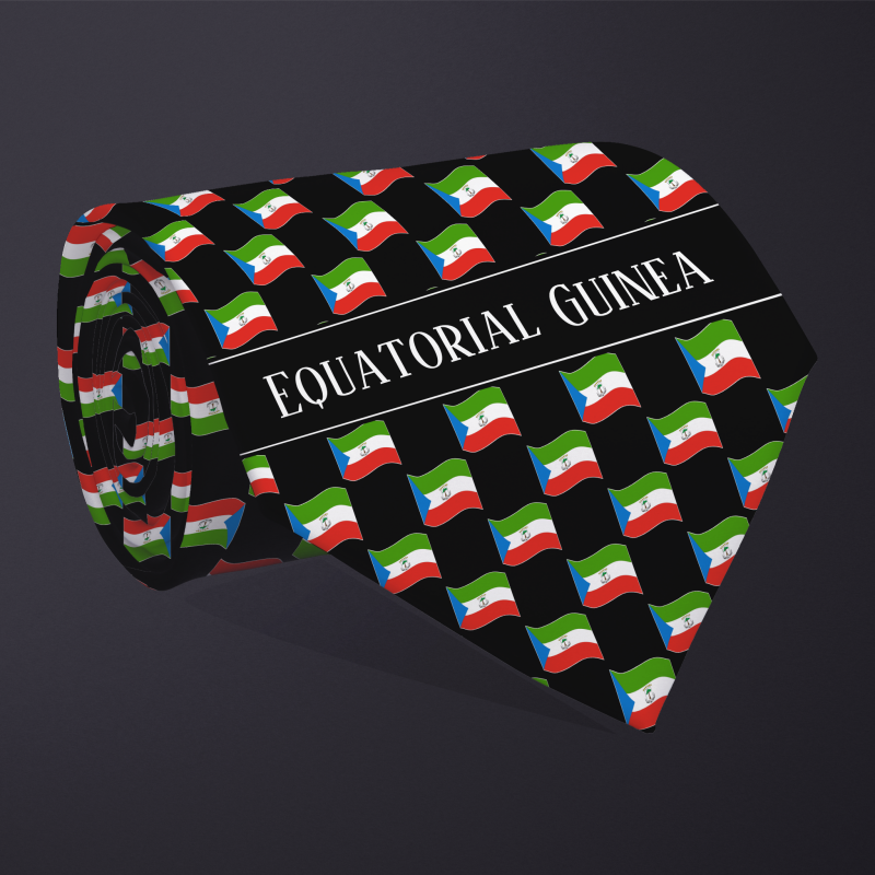 Rolled necktie, with WAVY flag checkerboard design, personalized with text: Equatorial Guinea