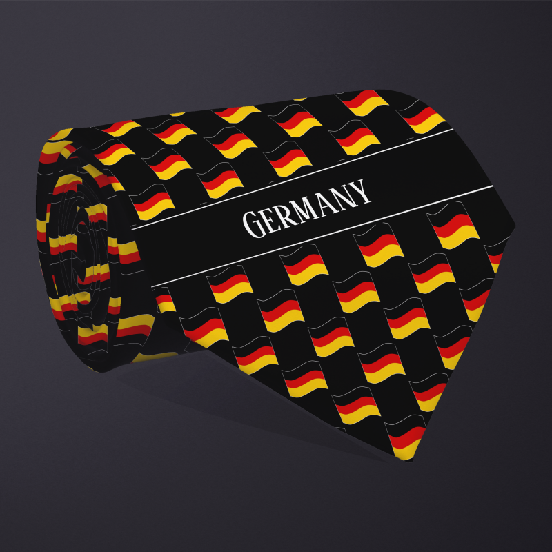 Rolled necktie, with WAVY flag checkerboard design, personalized with text: Germany