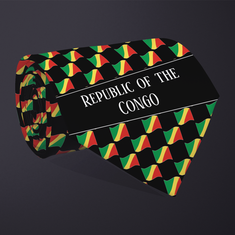 Rolled necktie, with WAVY flag checkerboard design, personalized with text: Republic of the Congo