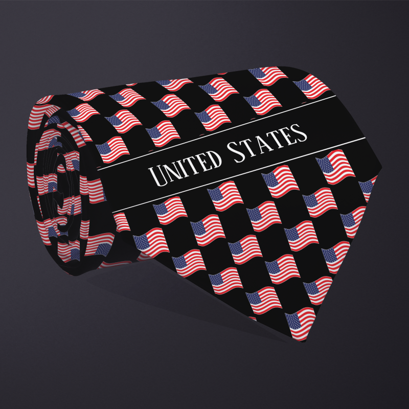  Rolled necktie, with WAVY flag checkerboard design, personalized with text: United States