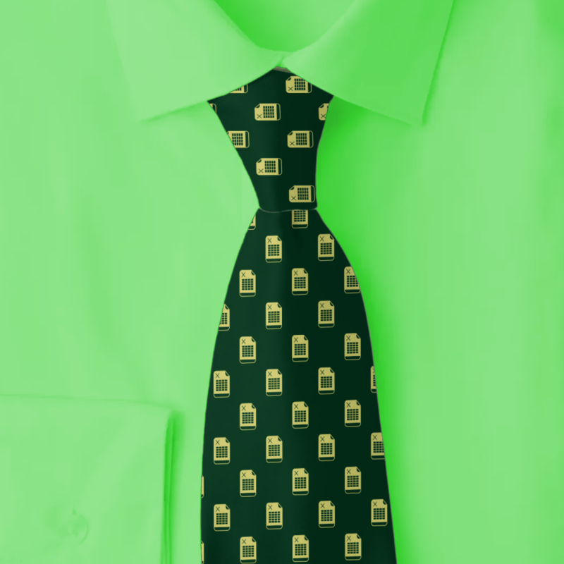 Green accountant spreadsheet icon necktie on a folded green shirt