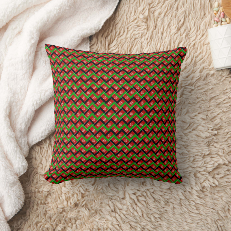 Afghanistan flag square pillow featuring modern patchwork flag design.