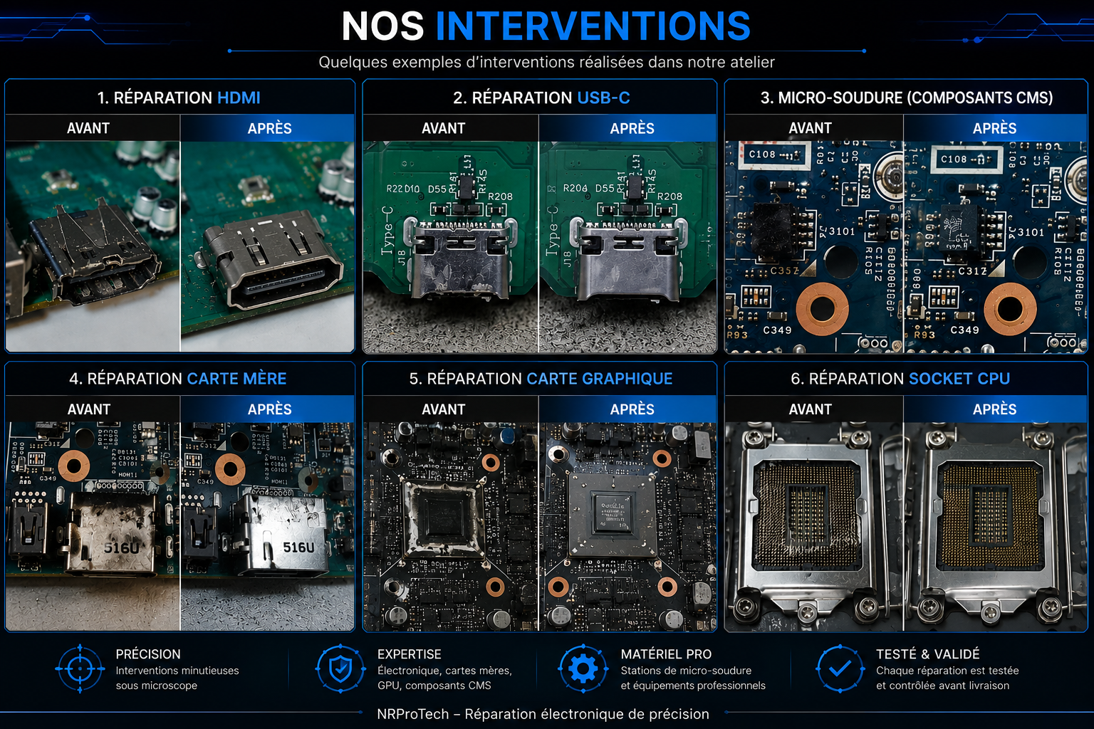 NRProTech, entreprise de réparation électronique basée en Suisse, service local professionnel