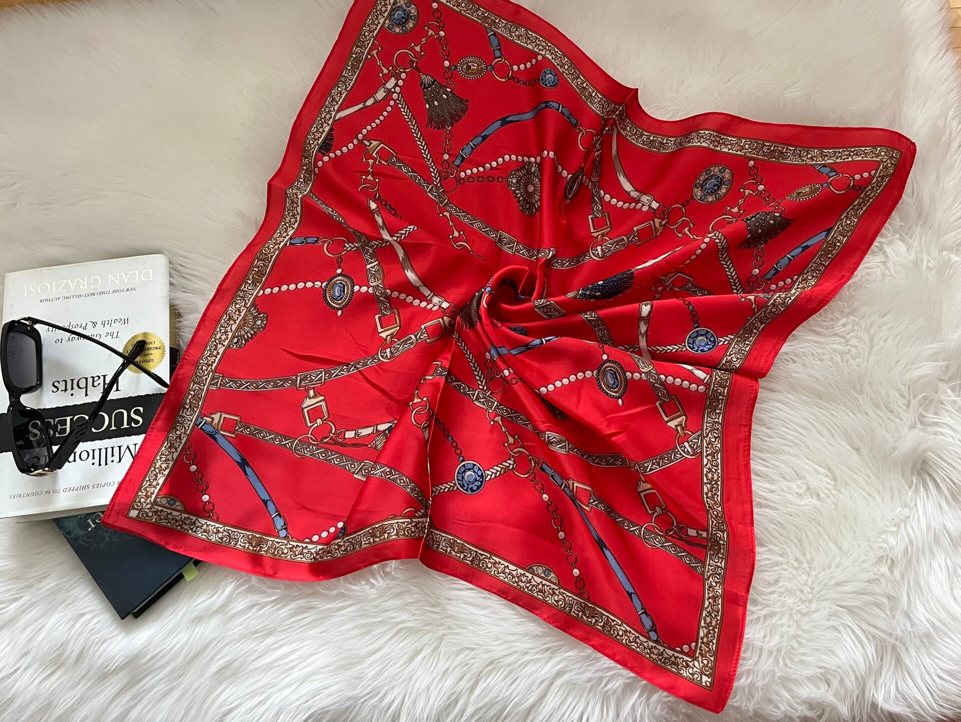 Imperial Red Satin Silk Scarf