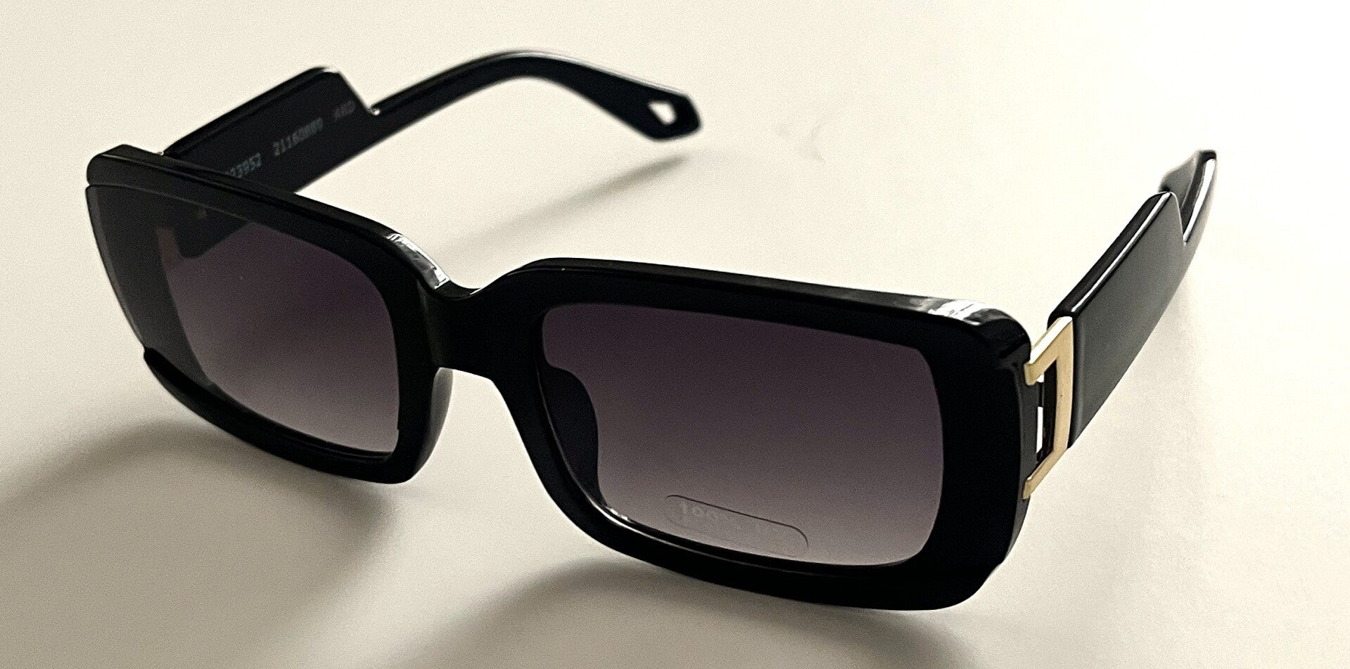 Rectangular Black Sunglasses with Gold Accent