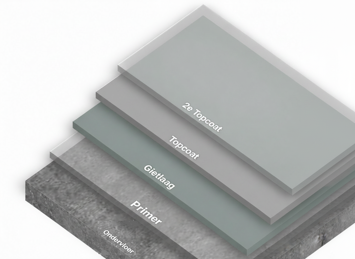 4 laags systeem gietvloer PU polyurethaan en microcement gietvloer 