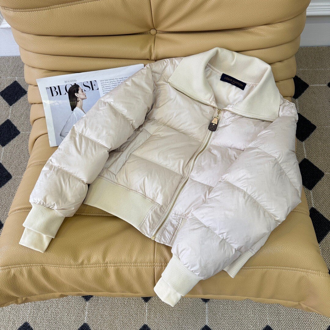 L home stand-up collar short dark pattern down jacket