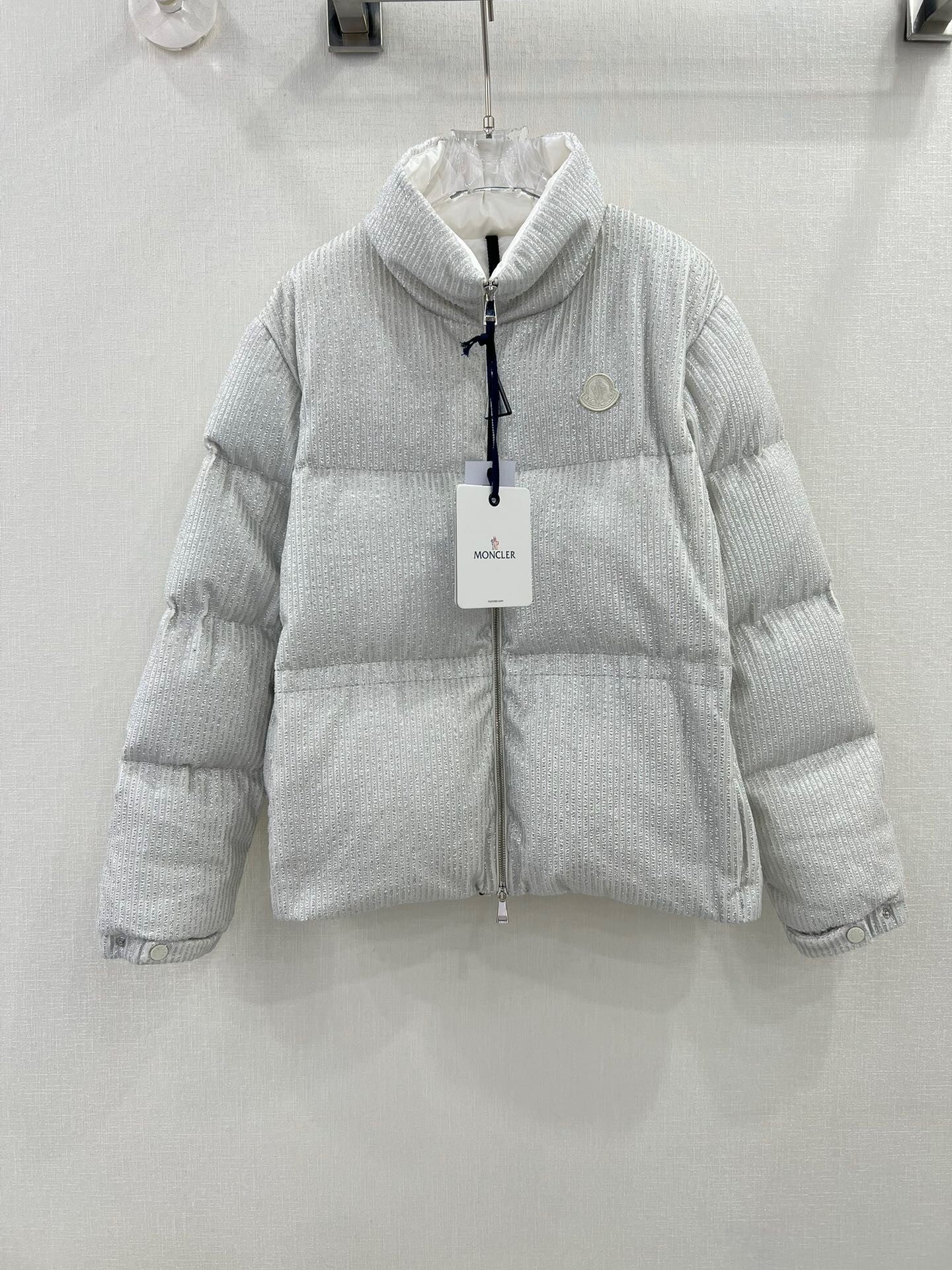 Moncle*23 winter new bread down jacket original customized heavy industry texture silver silk stand-up collar