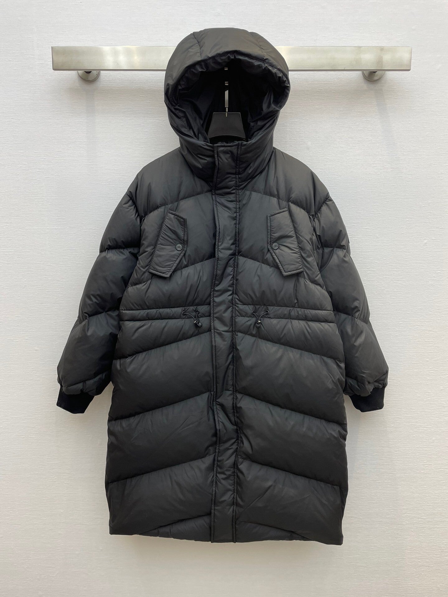 Hermes 2023 autumn and winter new classic black drawstring long hooded down jacket