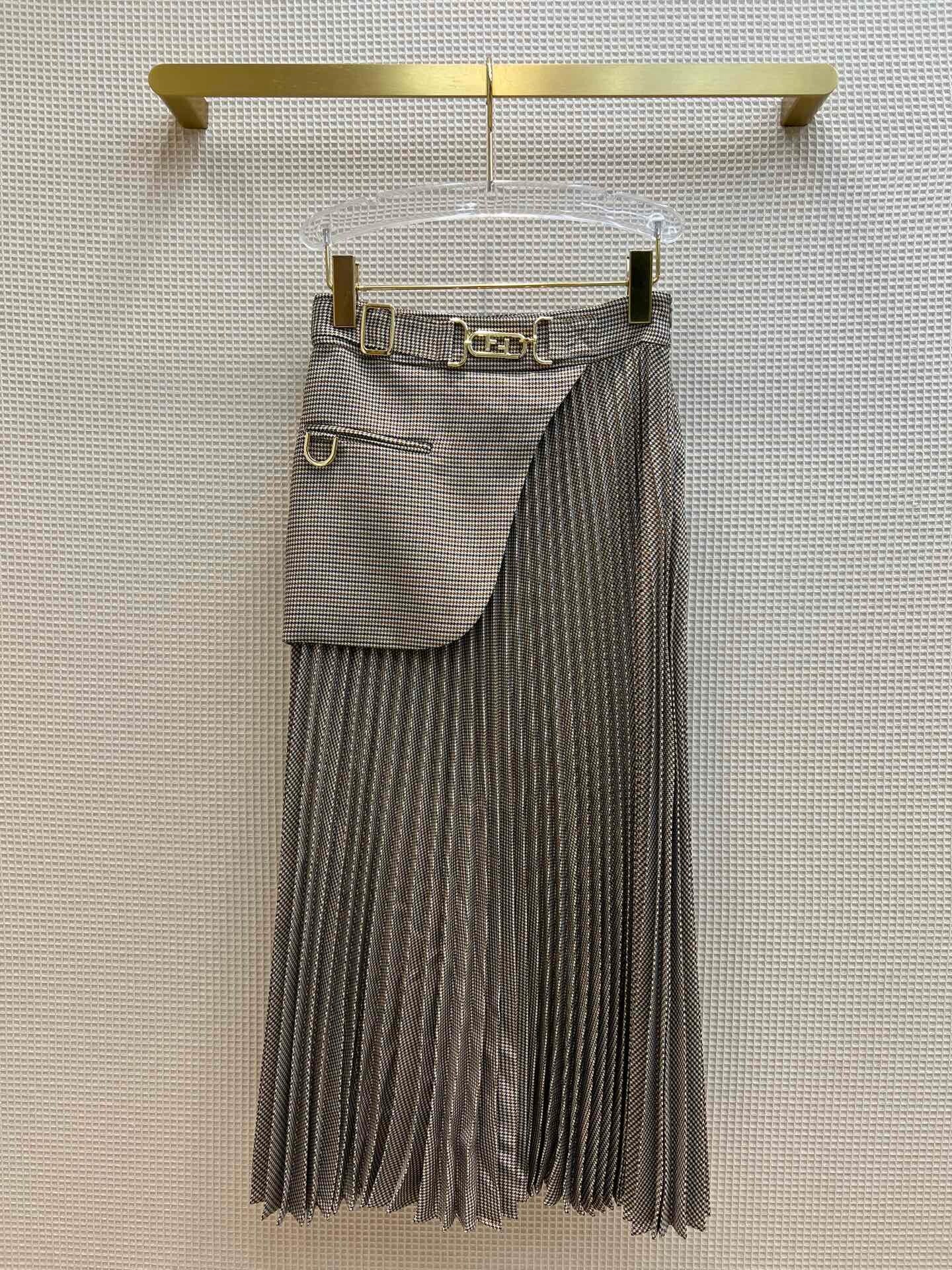 22 autumn and winter new FD gold waist buckle decoration irregular wool skirt