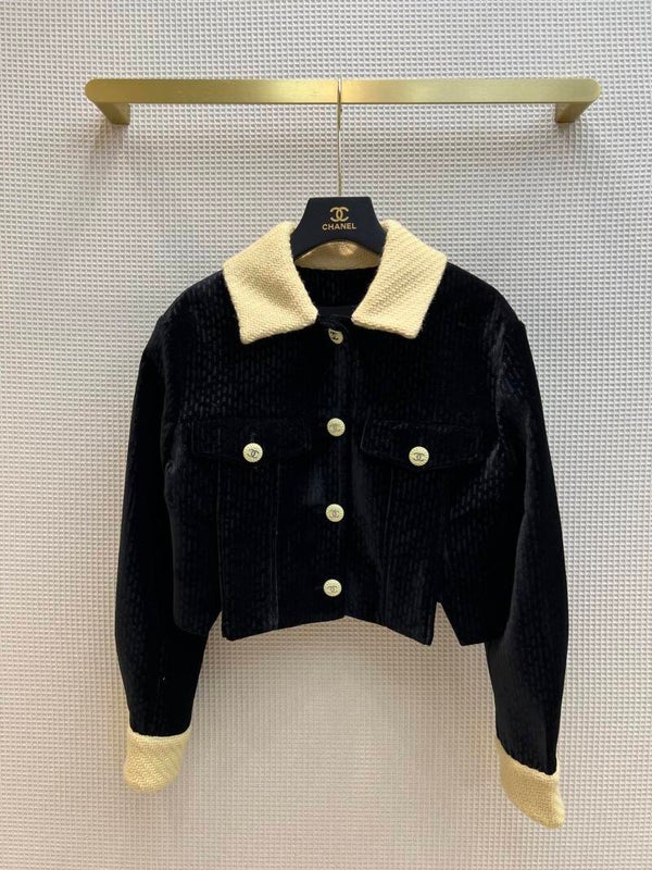 22  color block lapel corduroy short jacket