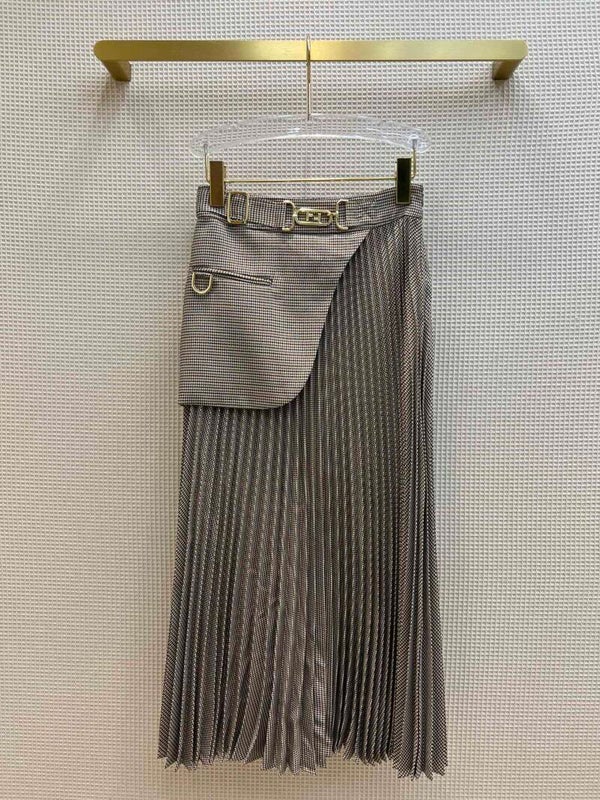 22 autumn and winter new FD gold waist buckle decoration irregular wool skirt