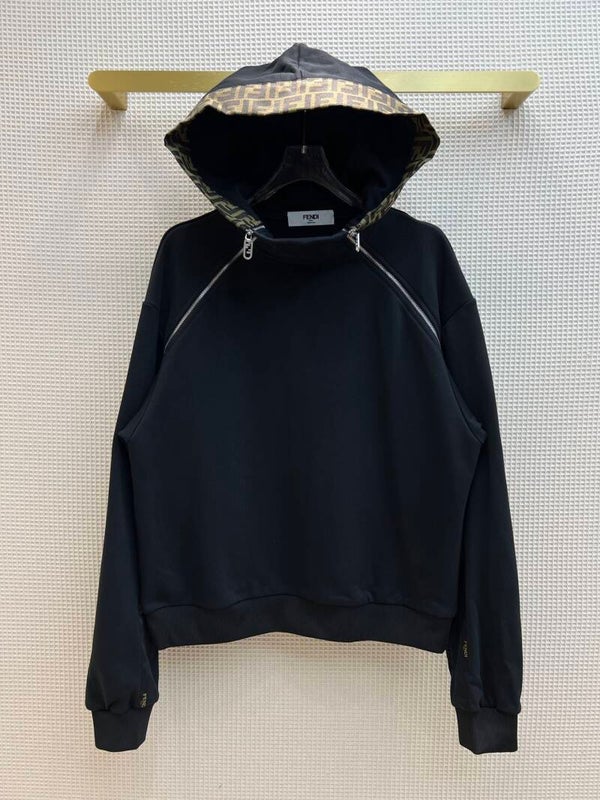 FD autumn and winter letter stitching hooded pullover sweatshirt neckline double-sided