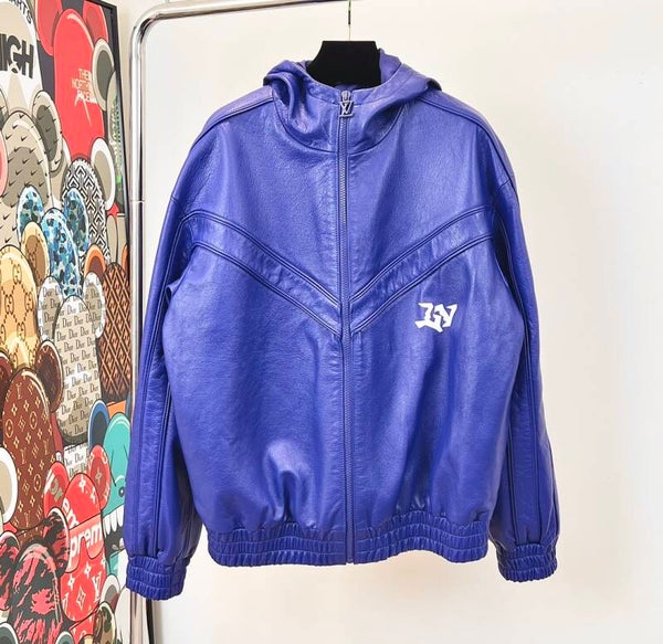 Purple Hooded Leather Belted Jacket