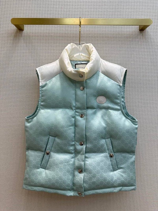 G//CI jacquard letter stand-up collar down vest jacket