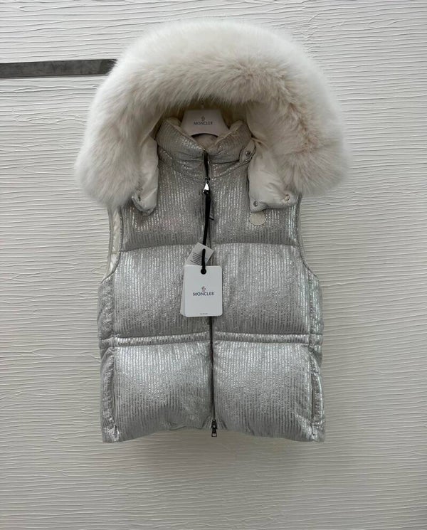 MO 23 new down vest original customized silver silk fabric