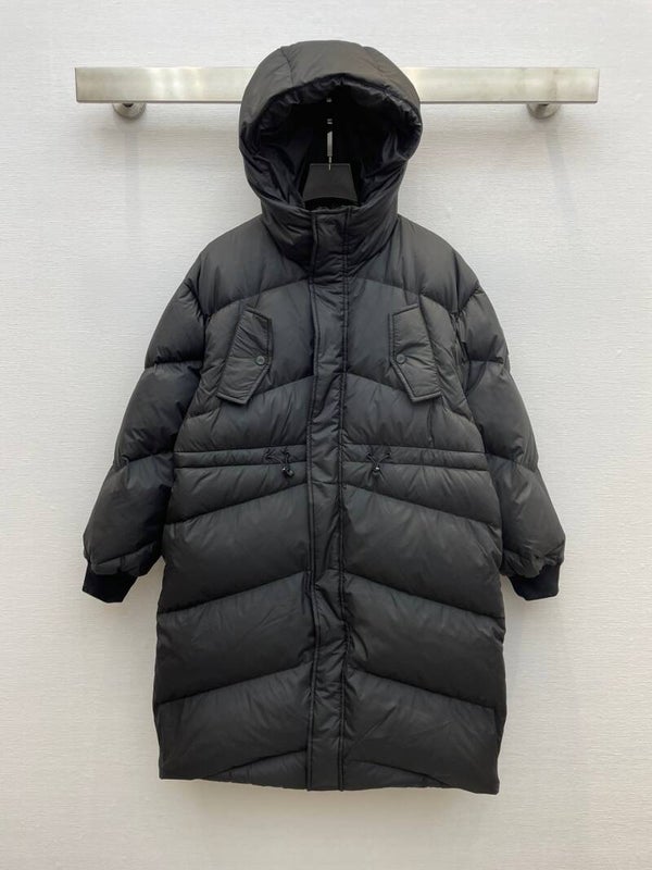 Hermes 2023 autumn and winter new classic black drawstring long hooded down jacket