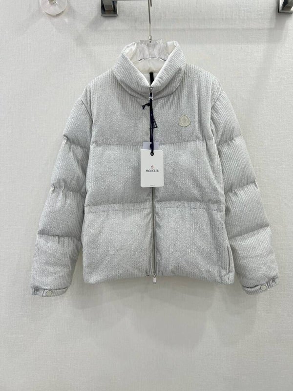 Moncle*23 winter new bread down jacket original customized heavy industry texture silver silk stand-up collar