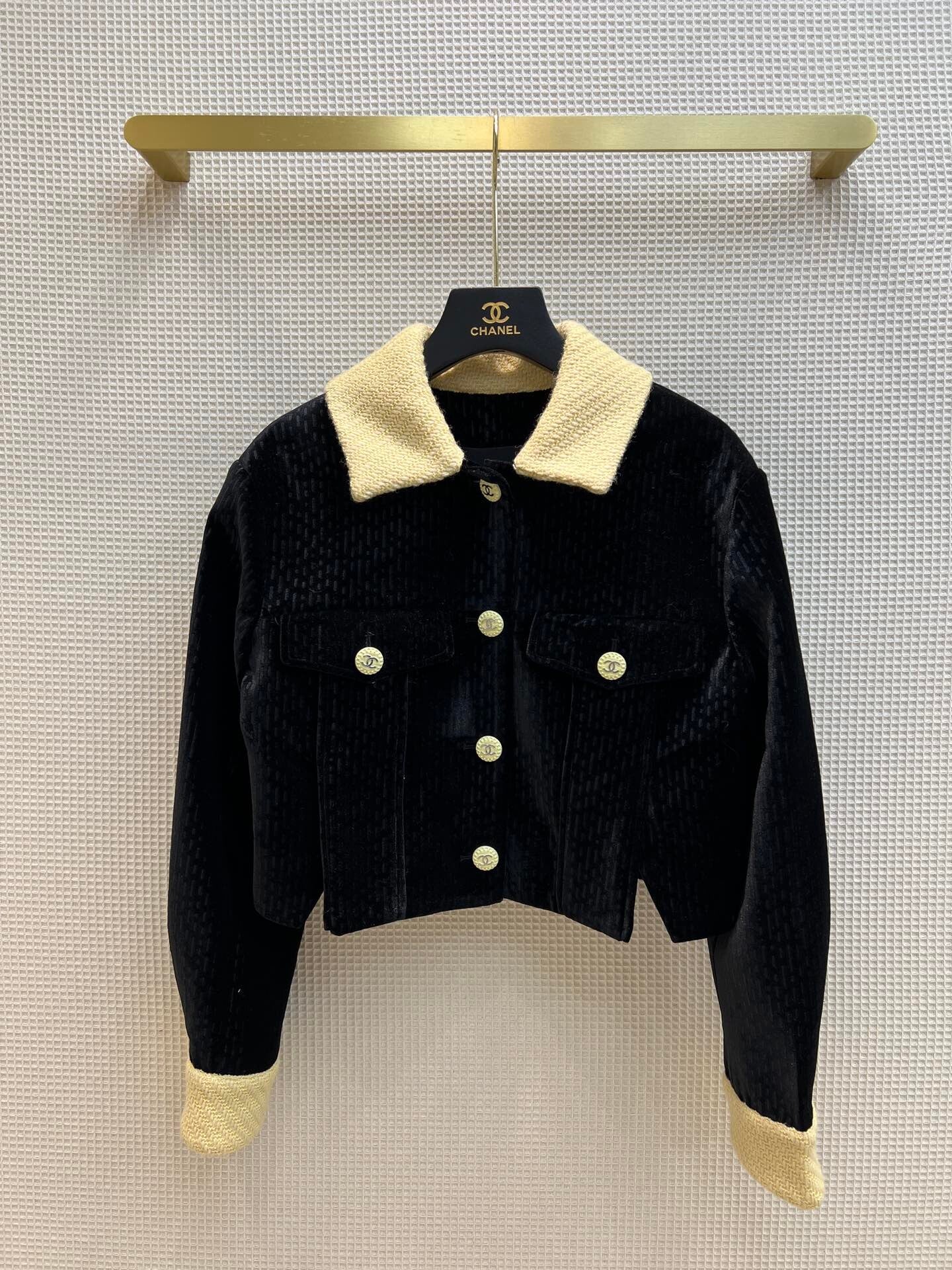22  color block lapel corduroy short jacket