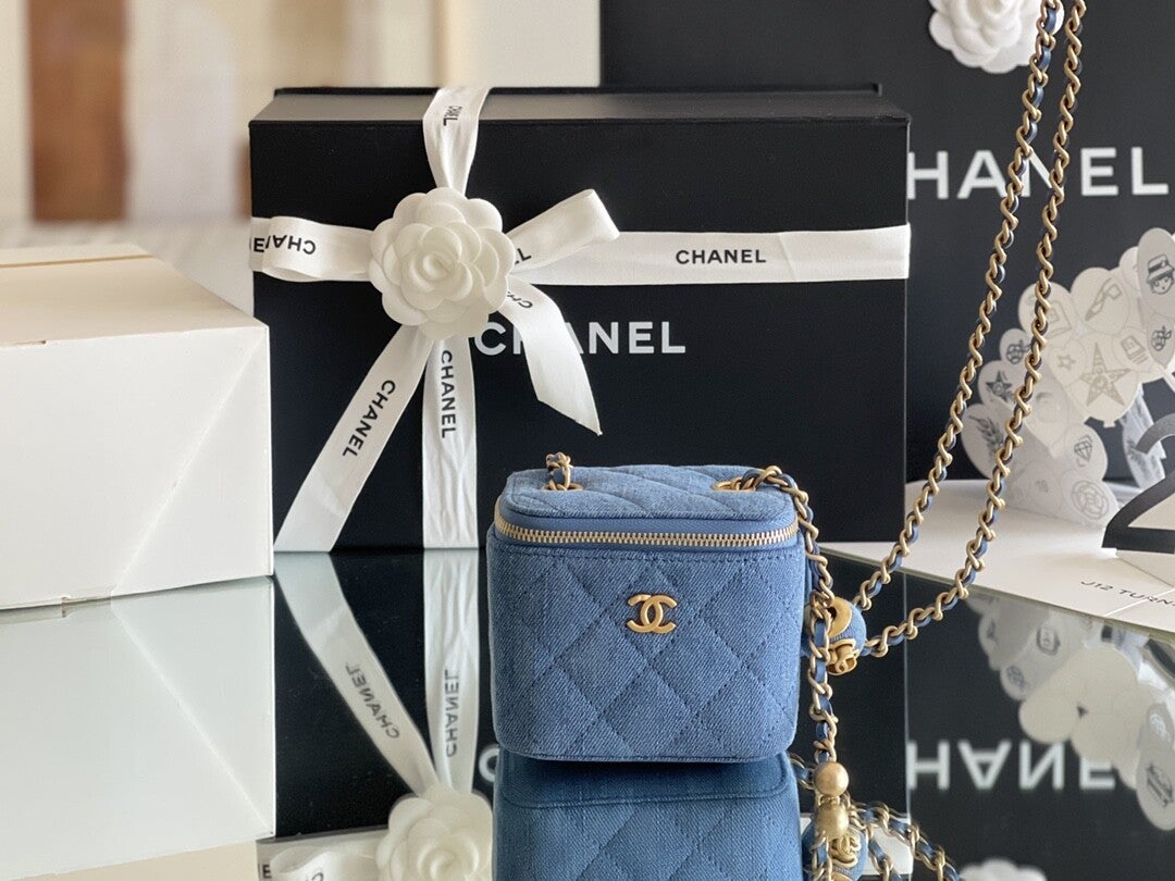 Mini denim make up bag