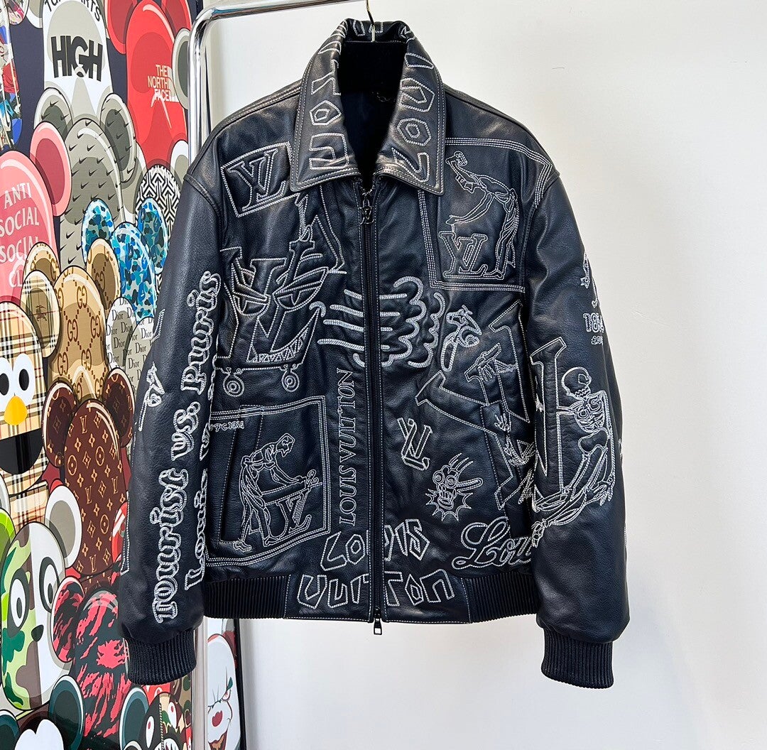 Whole embroidered craft leather jacket