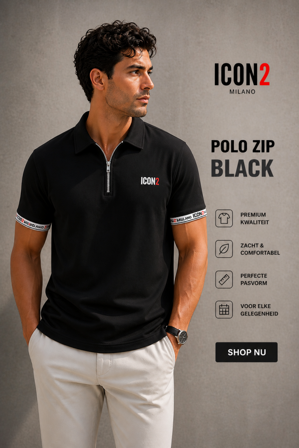 Icon zip polo zwart
