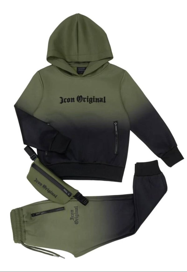 Icon trainingspak kaki/zwart (hoodie)