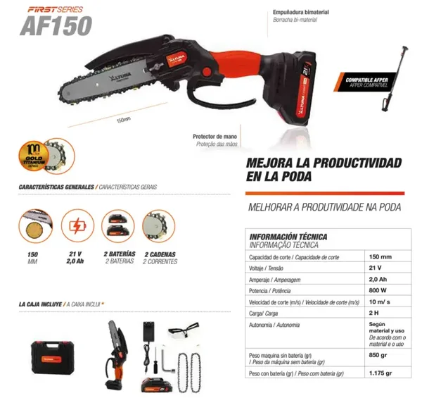 Motosierra eléctrica a batería ALTUNA AF150