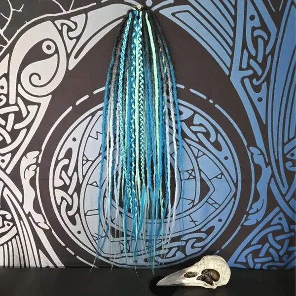 Handmade Synthetic Dreadlock Set | 30 SE Dreads & Braids | Ocean Blue Partial Set 24 Inch