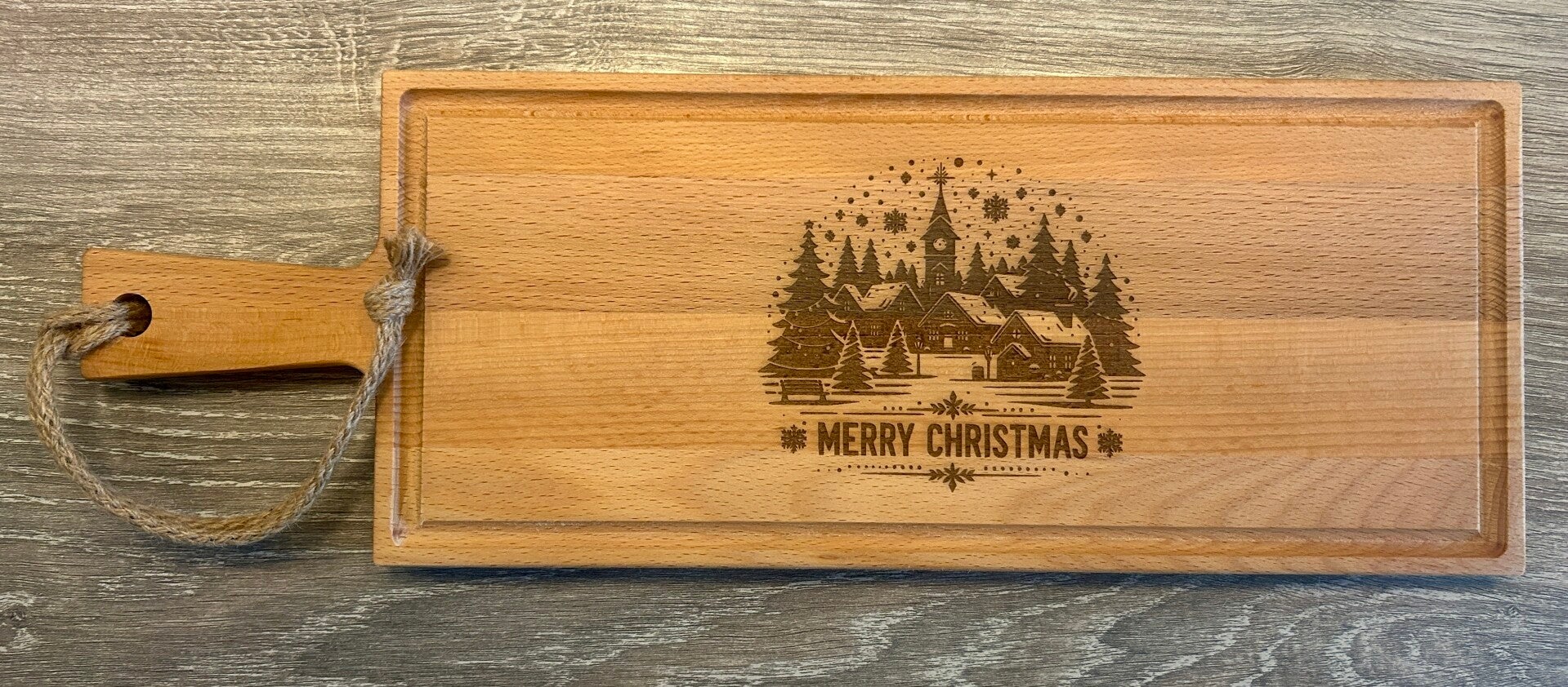 Premium Kerst Borrelplank Kerstdorp 49x17cm