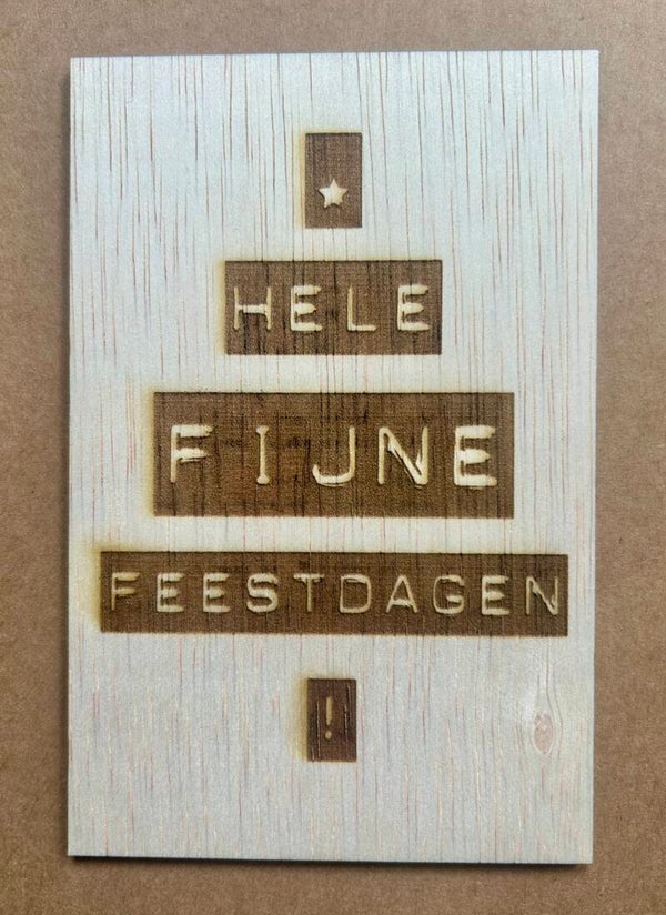 Houten kerstkaart - Hele Fijne Feestdagen