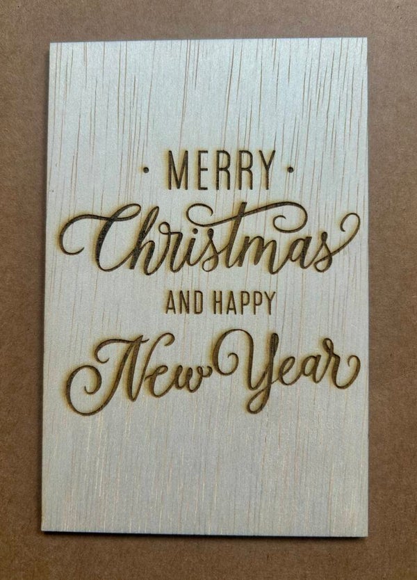 Houten kerstkaart - Merry Christman, Happy New Year