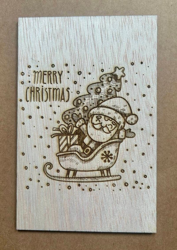Houten kerstkaart - Merry Christmas met Kerstman